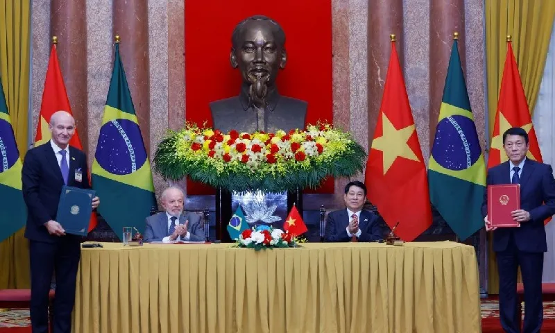 Chủ tịch nước Lương Cường hội đàm với Tổng thống Brazil