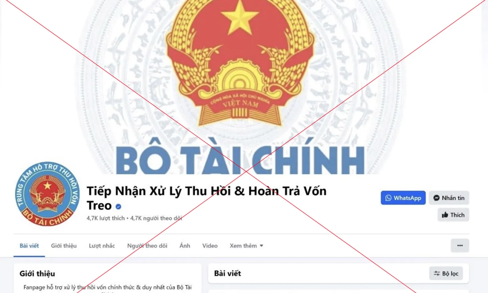 Cảnh báo trang Facebook có tick xanh giả mạo Bộ Tài chính