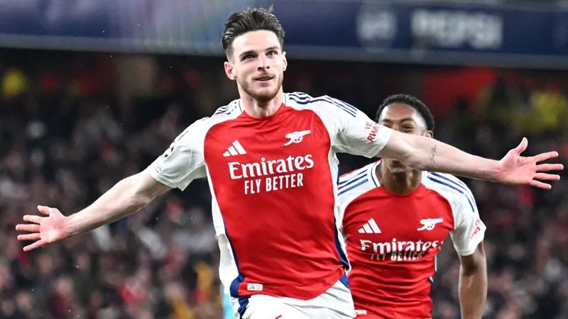 Declan Rice ăn mừng sau khi sút phạt thành bàn vào lưới Real Madrid. Ảnh: Internet