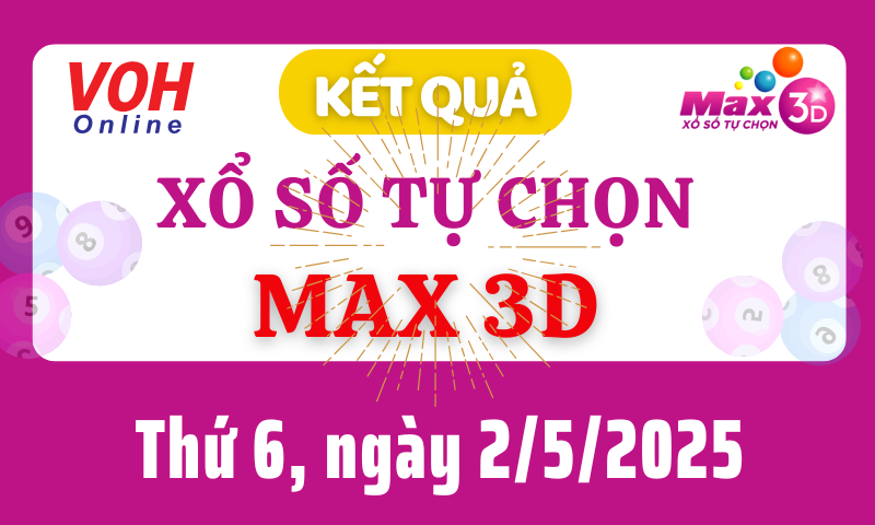 Vietlott MAX 3D 2/5 - Kết quả xổ số Vietlott hôm nay thứ 6 2/5/2025