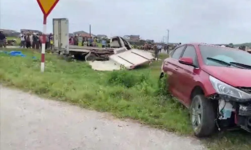 Xe đông lạnh va chạm ô tô con, cá đổ đầy bãi cỏ