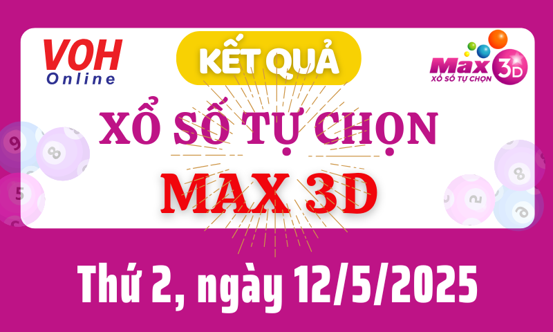 Vietlott MAX 3D 12/5 - Kết quả xổ số Vietlott hôm nay thứ 2 12/5/2025
