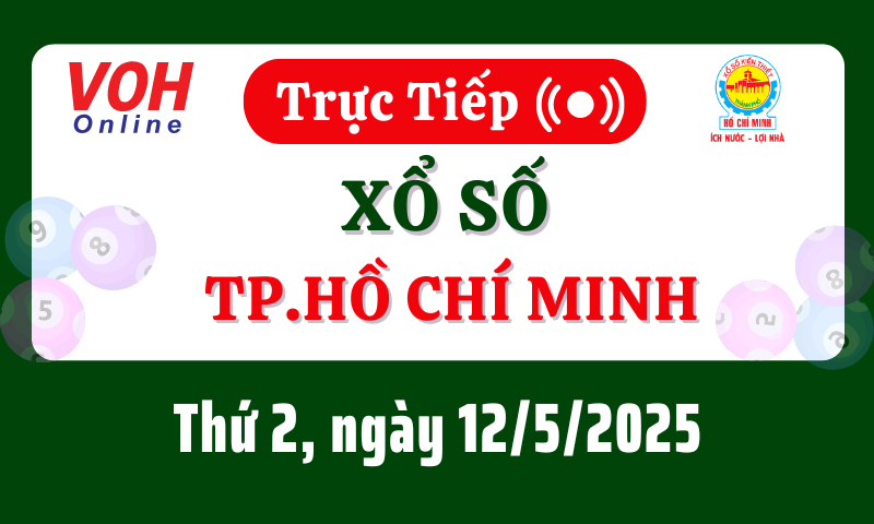 XSHCM 12/5 - Kết quả xổ số TP.HCM hôm nay thứ 2 ngày 12/5/2025
