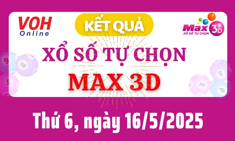 Vietlott MAX 3D 16/5 - Kết quả xổ số Vietlott hôm nay thứ 6 16/5/2025