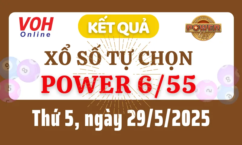 Vietlott POWER 655 29/5 - Kết quả xổ số Vietlott hôm nay thứ 5 29/5/2025