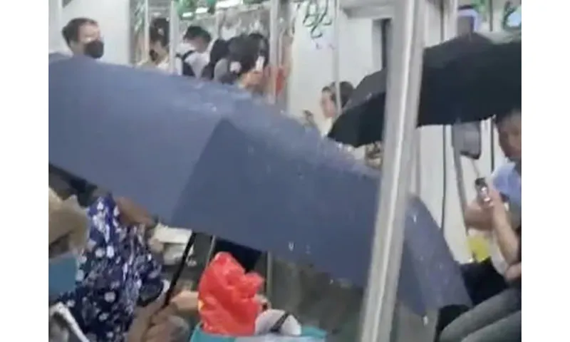 Đi tàu điện Cát Linh - Hà Đông khách lấy ô che vì mưa dột?