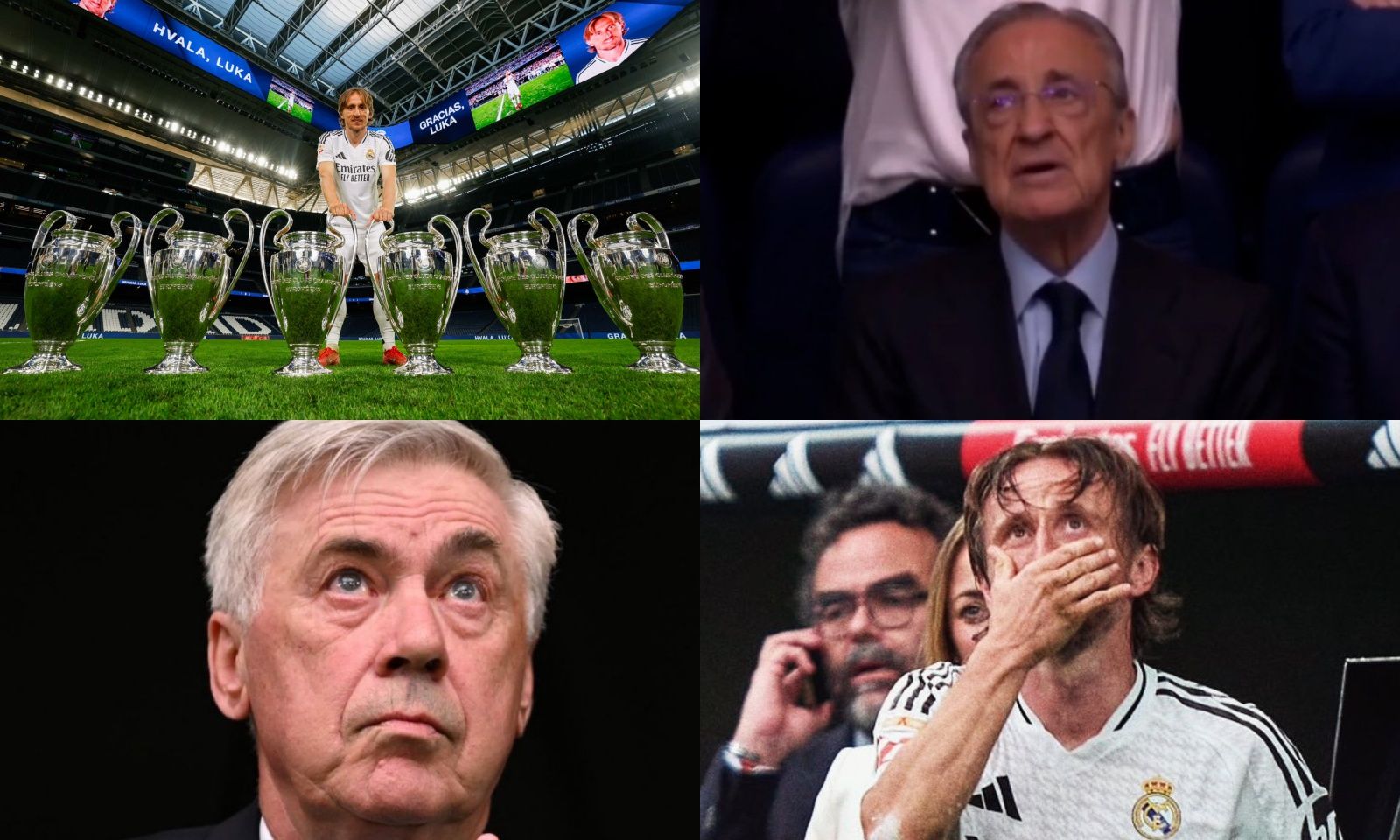 Perez khóc nấc nhìn Modric và Ancelotti rời Real Madrid 