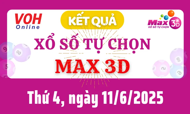 Vietlott MAX 3D 11/6 - Kết quả xổ số Vietlott hôm nay thứ 4 11/6/2025