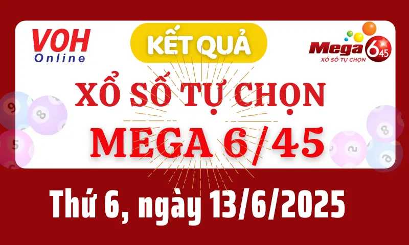 Vietlott MEGA 645 13/6 - Kết quả xổ số Vietlott hôm nay thứ 6 13/6/2025