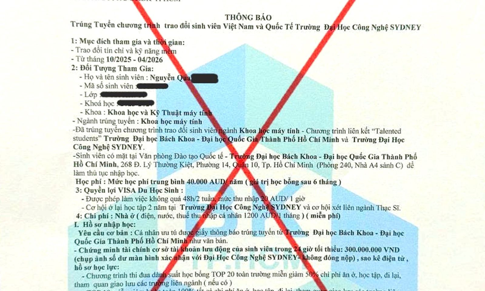 Trường Đại học Bách khoa cảnh báo văn bản ‘giả mạo học bổng’