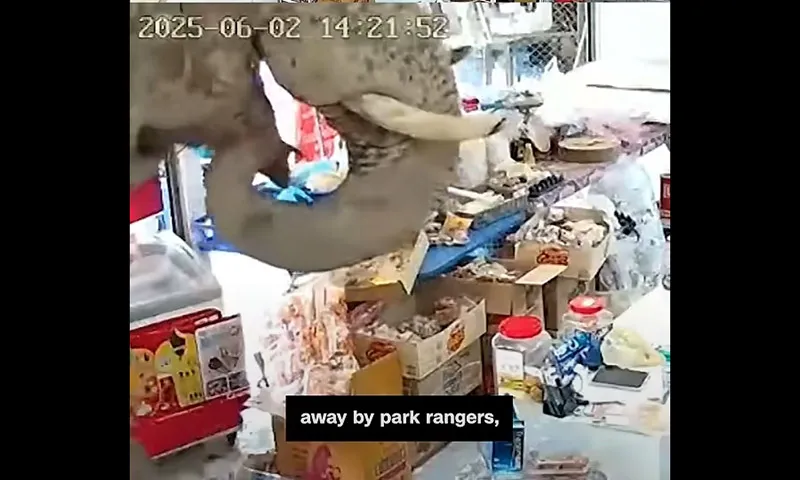 Con voi rừng trong công viên quốc gia vào cửa hàng để tìm đồ ngọt