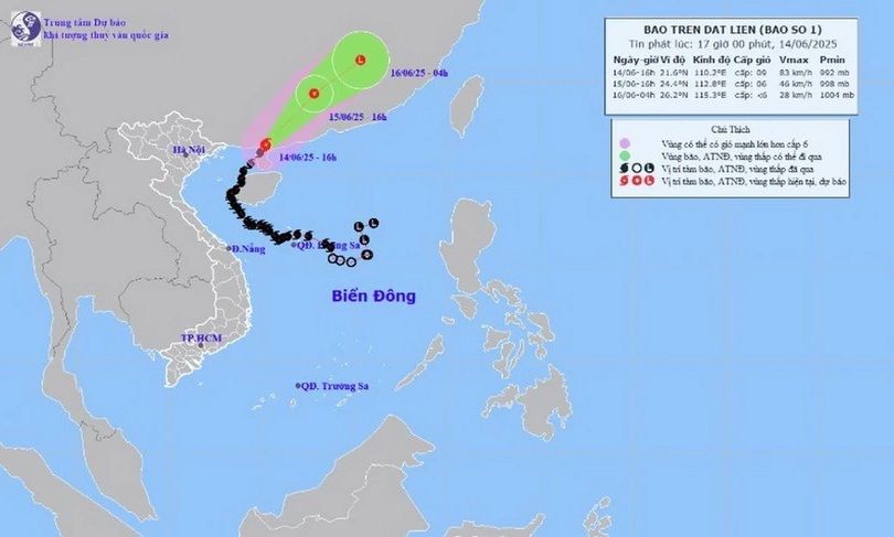 Bão số 1 hạ cấp, ngày mai dự báo suy yếu thành áp thấp nhiệt đới