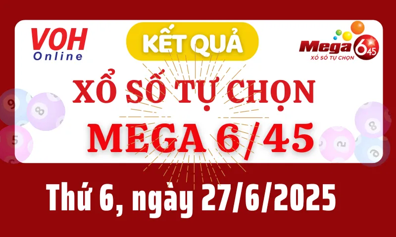 Vietlott MEGA 645 27/6 - Kết quả xổ số Vietlott hôm nay thứ 6 27/6/2025