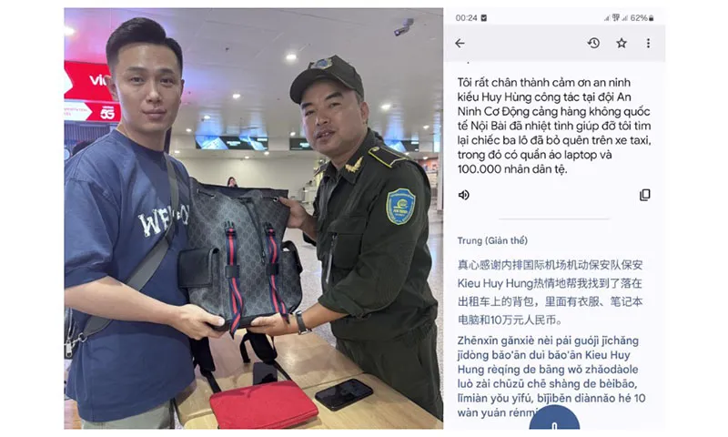 Chuyển giao lại chiếc ba lô bị bỏ quên cho hành khách