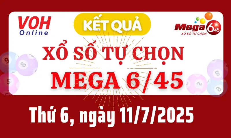 Vietlott MEGA 645 11/7 - Kết quả xổ số Vietlott hôm nay thứ 6 11/7/2025