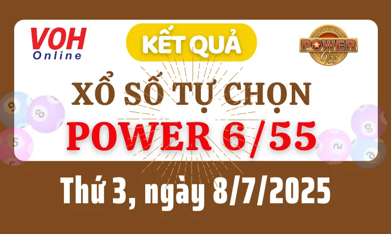 Vietlott POWER 655 8/7 - Kết quả xổ số Vietlott hôm nay thứ 3 8/7/2025