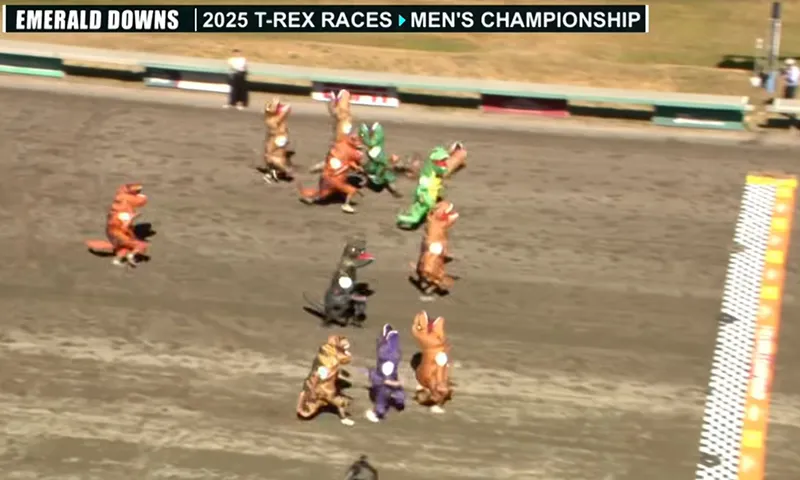 Khủng long chạy về đích trong Giải vô địch thế giới T-Rex