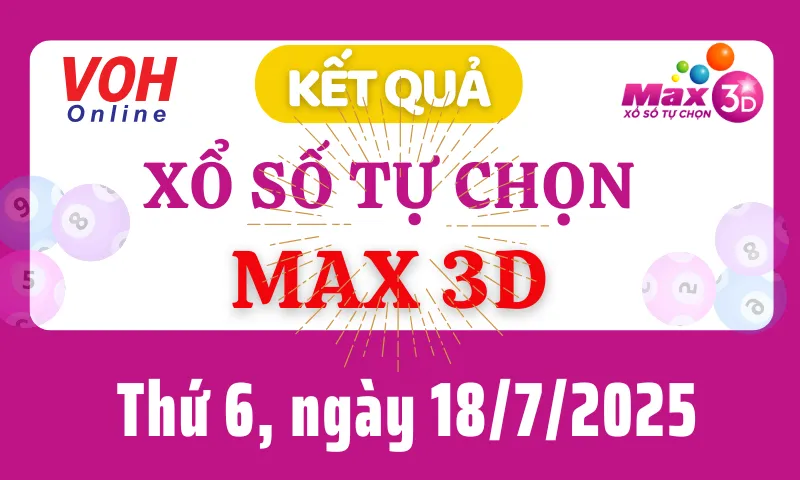 Vietlott MAX 3D 18/7 - Kết quả xổ số Vietlott hôm nay thứ 6 18/7/2025