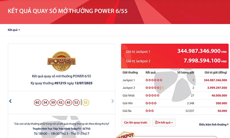 Vé số Vietlott cao nhất 345 tỷ ở TPHCM