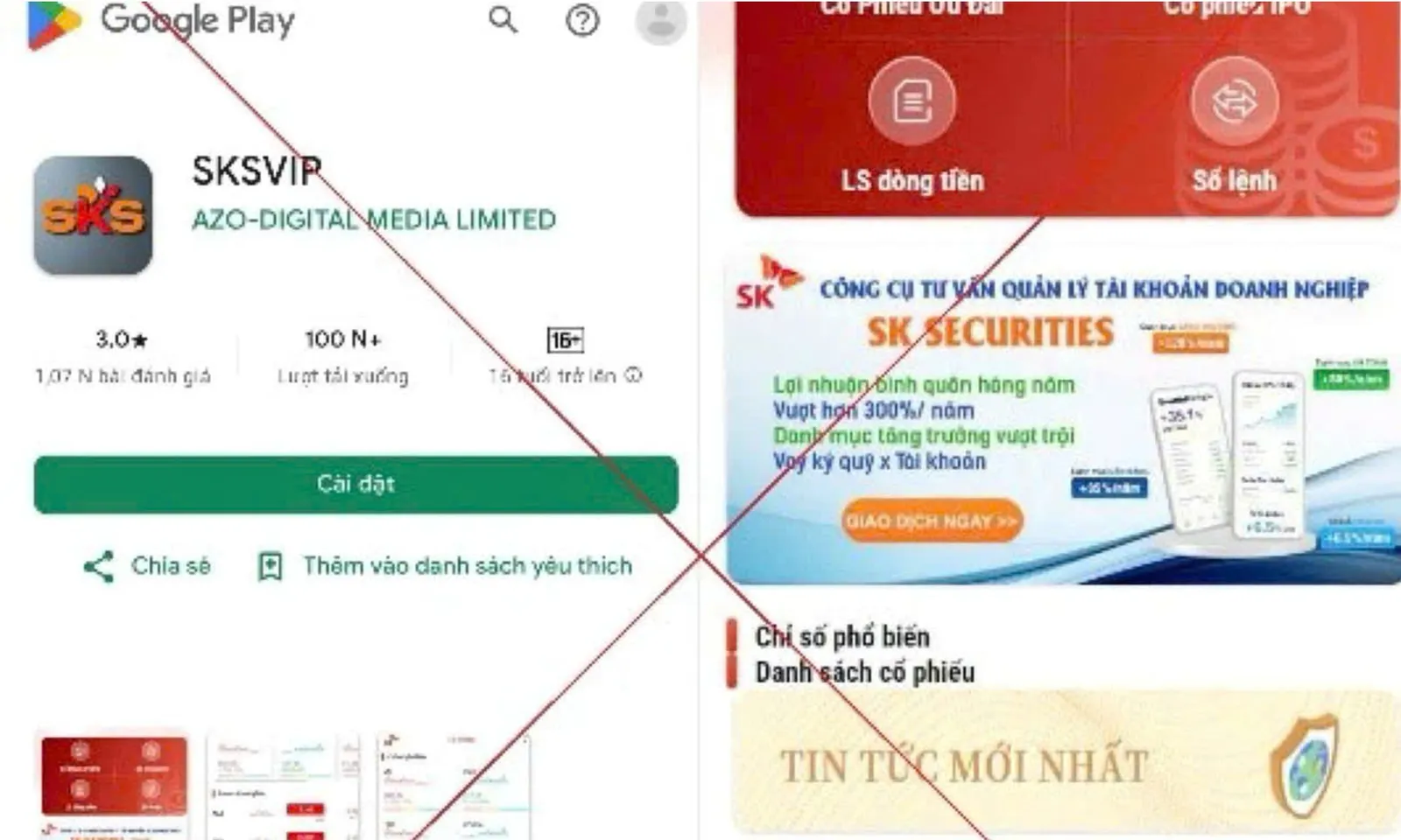 Cảnh báo lừa đảo khi cài đặt ứng dụng giao dịch chứng khoán giả SKSVIP