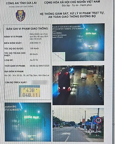 Vi phạm tốc độ bị hệ thống camera giám sát ghi lại