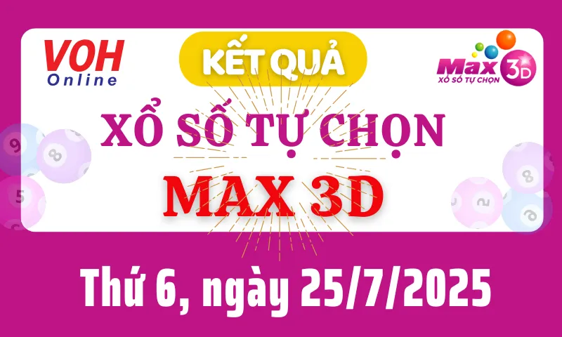 Vietlott MAX 3D 25/7 - Kết quả xổ số Vietlott hôm nay thứ 6 25/7/2025