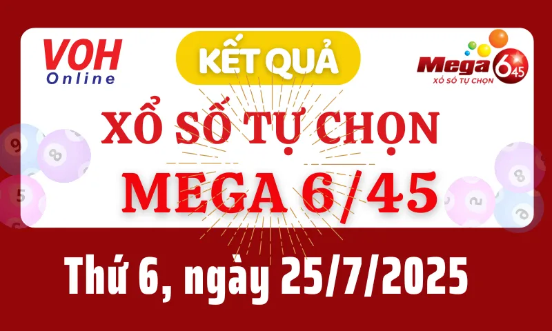 Vietlott MEGA 645 25/7 - Kết quả xổ số Vietlott hôm nay thứ 6 25/7/2025