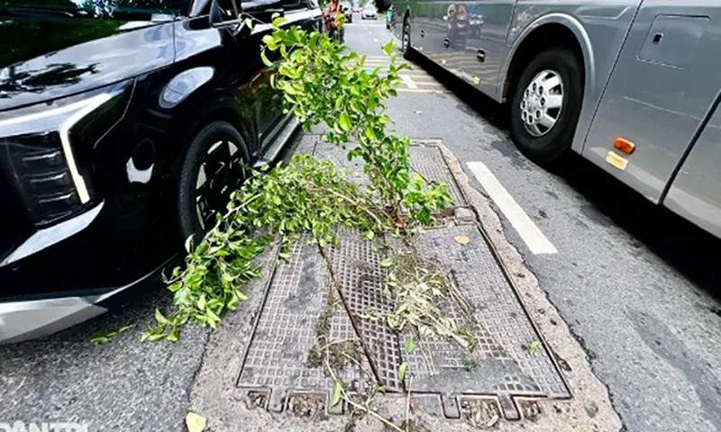 Sụp nắp cống trên đường vào sân bay Tân Sơn Nhất