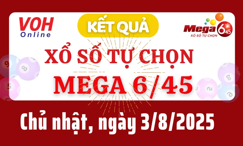 Vietlott MEGA 645 3/8 - Kết quả xổ số Vietlott hôm nay chủ nhật 3/8/2025