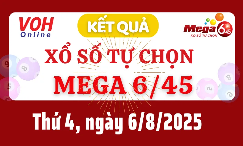 Vietlott MEGA 645 6/8 - Kết quả xổ số Vietlott hôm nay thứ 4 6/8/2025