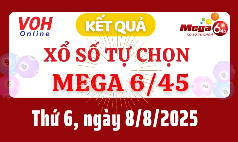 Vietlott MEGA 645 8/8 - Kết quả xổ số Vietlott hôm nay thứ 6 8/8/2025