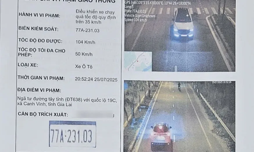 CSGT Gia Lai truy tìm ô tô chạy tốc độ 104km/h khi qua ngã tư