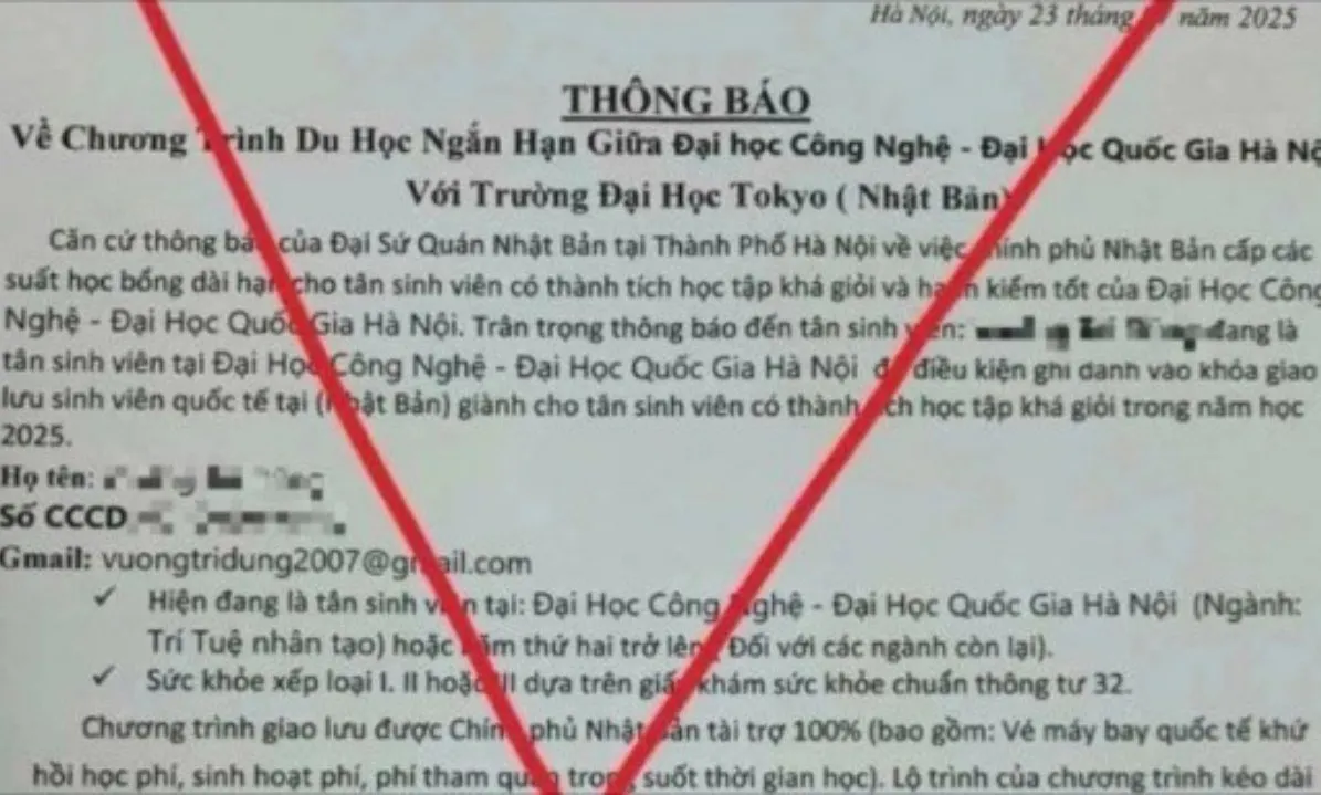 Cảnh báo mạo danh ĐH Quốc gia Hà Nội để lừa tiền du học