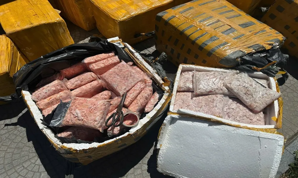 Thu giữ gần 1 tấn sụn chân gà hôi thối trên xe khách biển số Lào