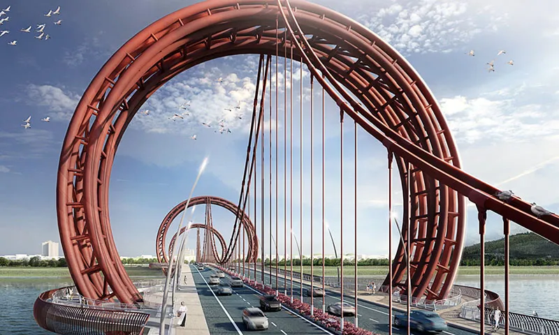 Cầu có thiết kế với 3 vòng tròn thép