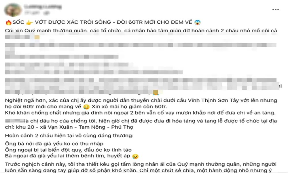 Công an đang điều tra thông tin “vớt xác đòi tiền” lan truyền trên mạng