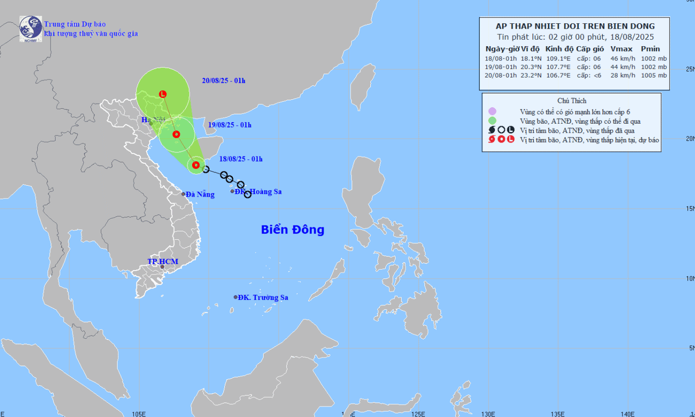 Áp thấp nhiệt đới tiến thẳng vào vịnh Bắc Bộ