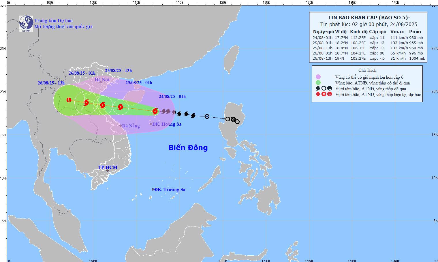 Bão số 5 tiến nhanh vào Biển Đông 