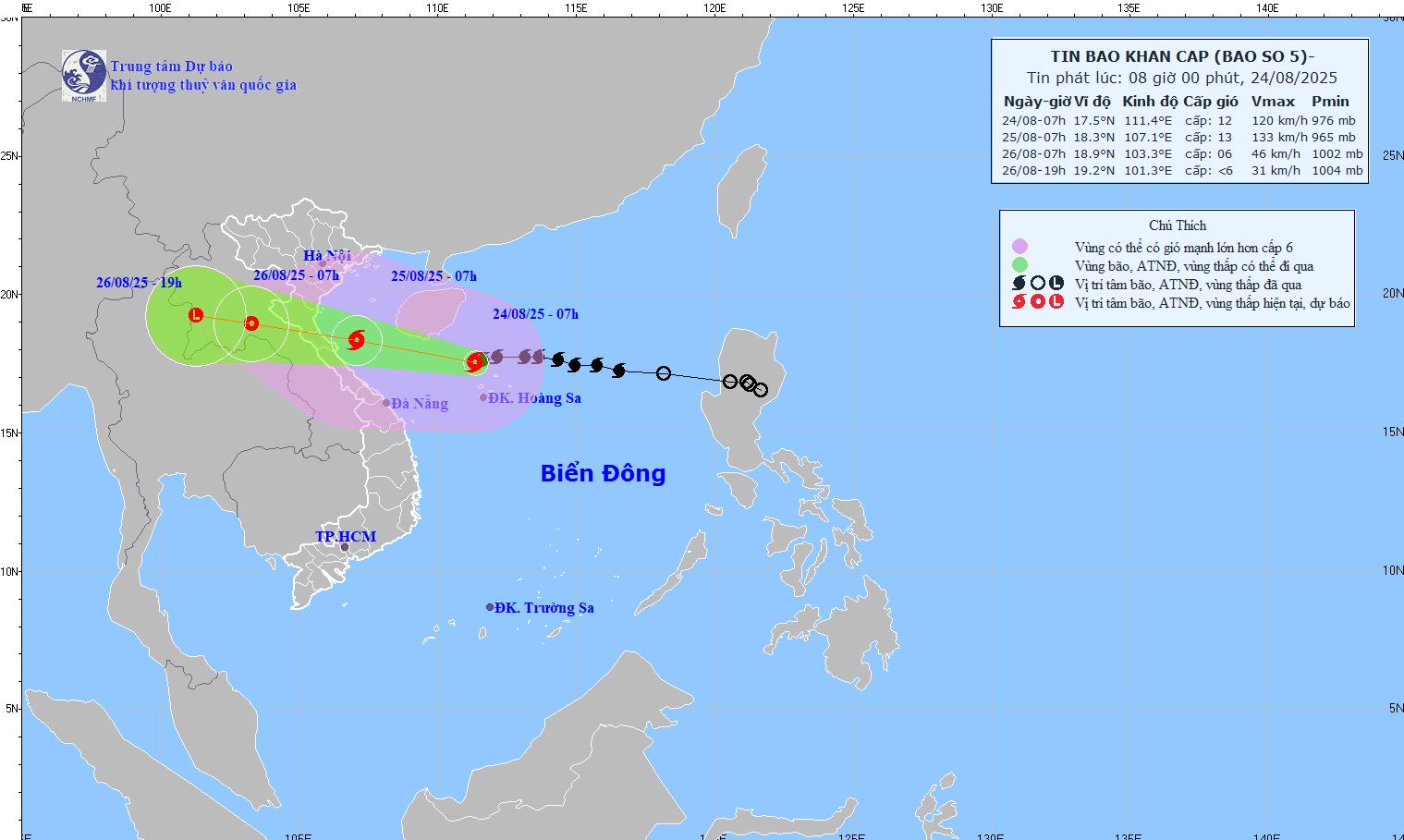 Bão số 5 hướng vào đất liền, cảnh báo mưa lớn và gió giật nguy hiểm