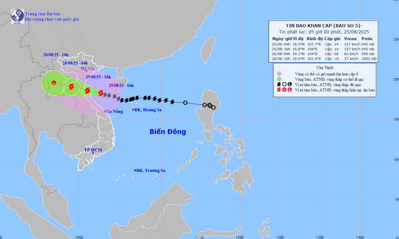 Bão số 5 giật cấp 17, di chuyển nhanh