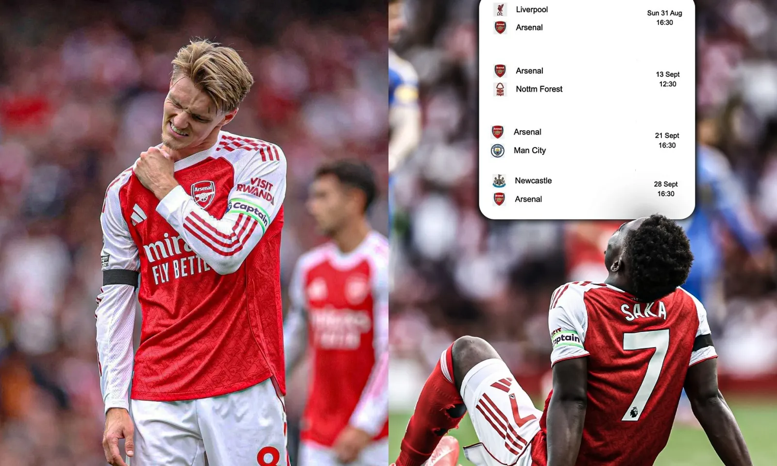 Arsenal buồn vui lẫn lộn vì kết quả kiểm tra chấn thương Saka và Odegaard