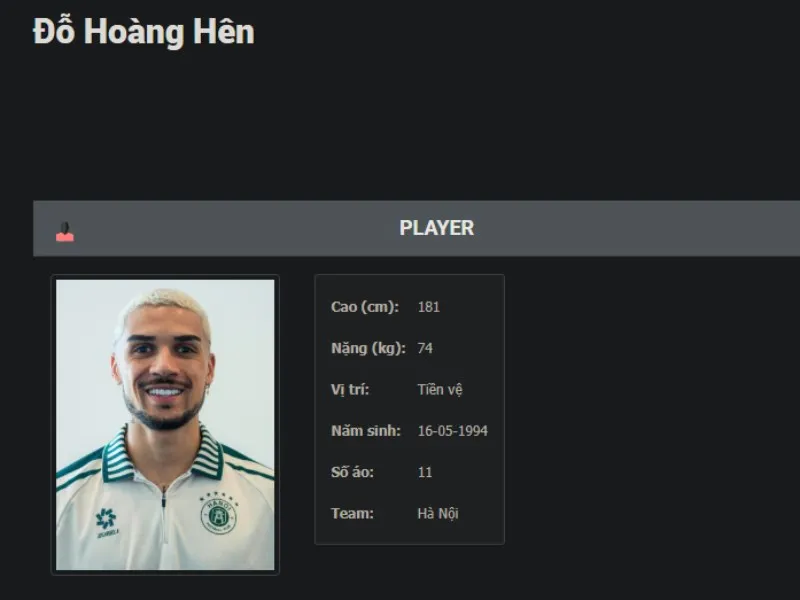 Thông tin về Đỗ Hoàng Hên được cập nhật trên trang chủ VPF