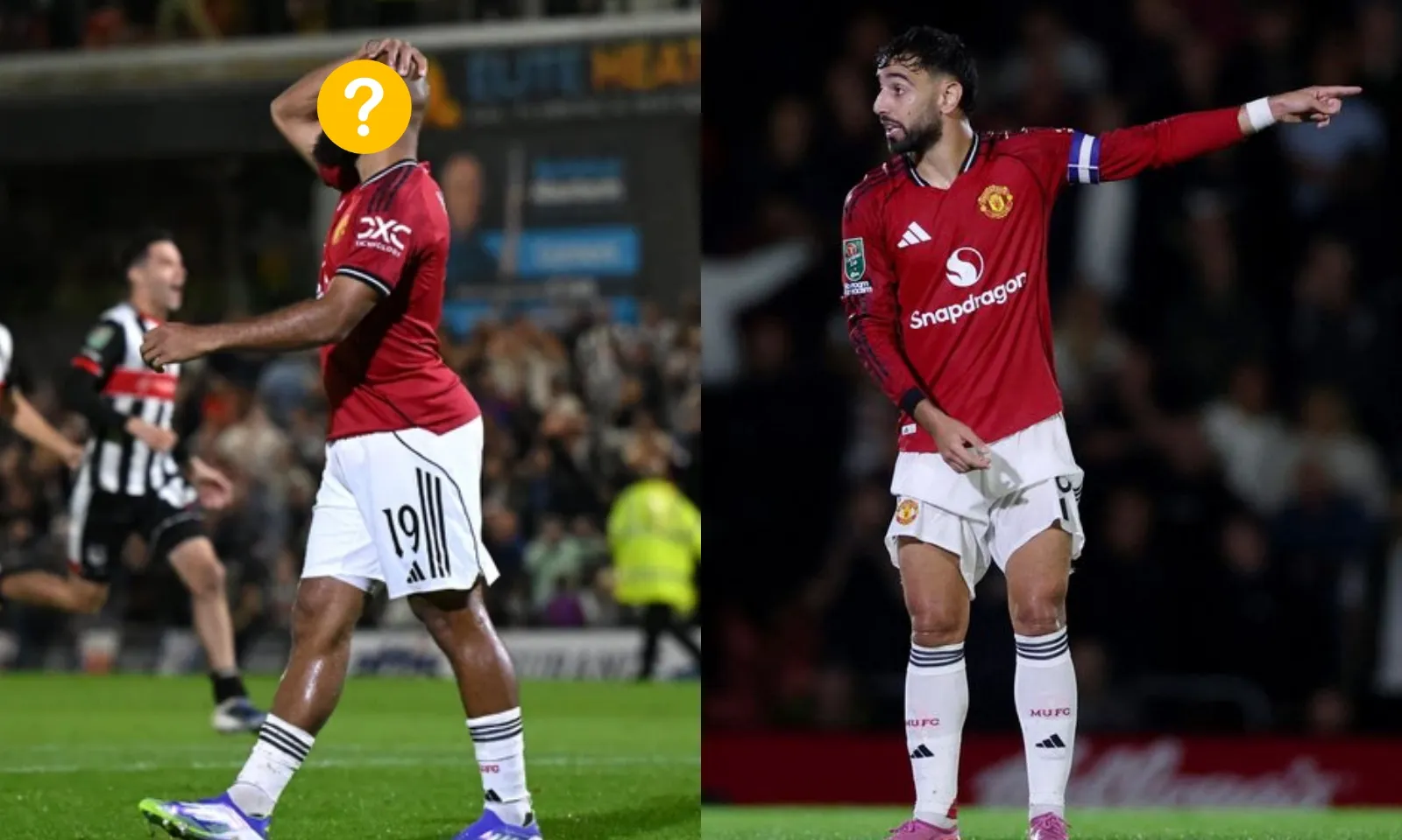 Bruno phải hộ tống đồng đội rời sân khi MU bị loại khỏi Carabao Cup