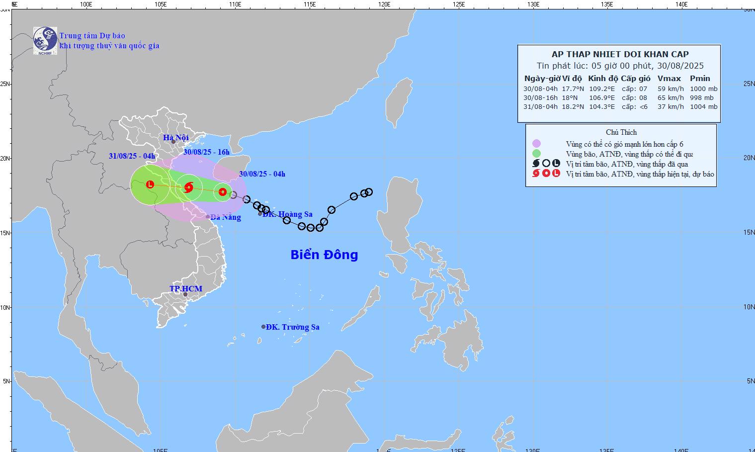Áp thấp nhiệt đới mạnh lên, hướng vào đất liền Nghệ An – Huế