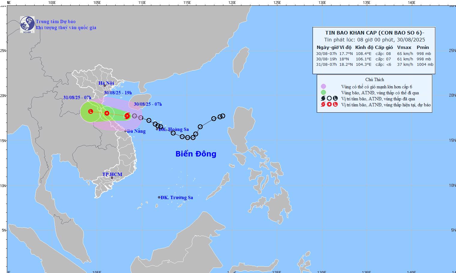 Bão số 6 Nongfa tiến vào Hà Tĩnh - Quảng Trị, mưa rất to trên diện rộng 