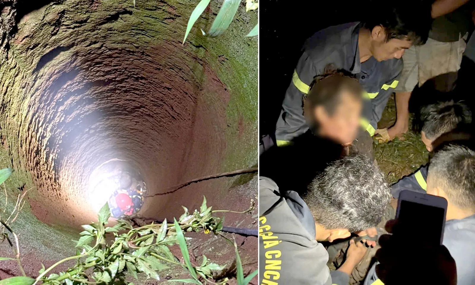 Cứu người đàn ông say xỉn rớt xuống giếng khô sâu hơn 20 mét