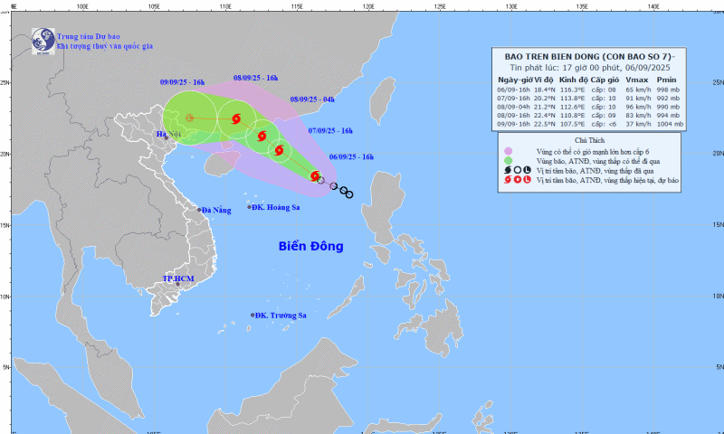 Bão số 7 xuất hiện trên Biển Đông, gió giật cấp 13 