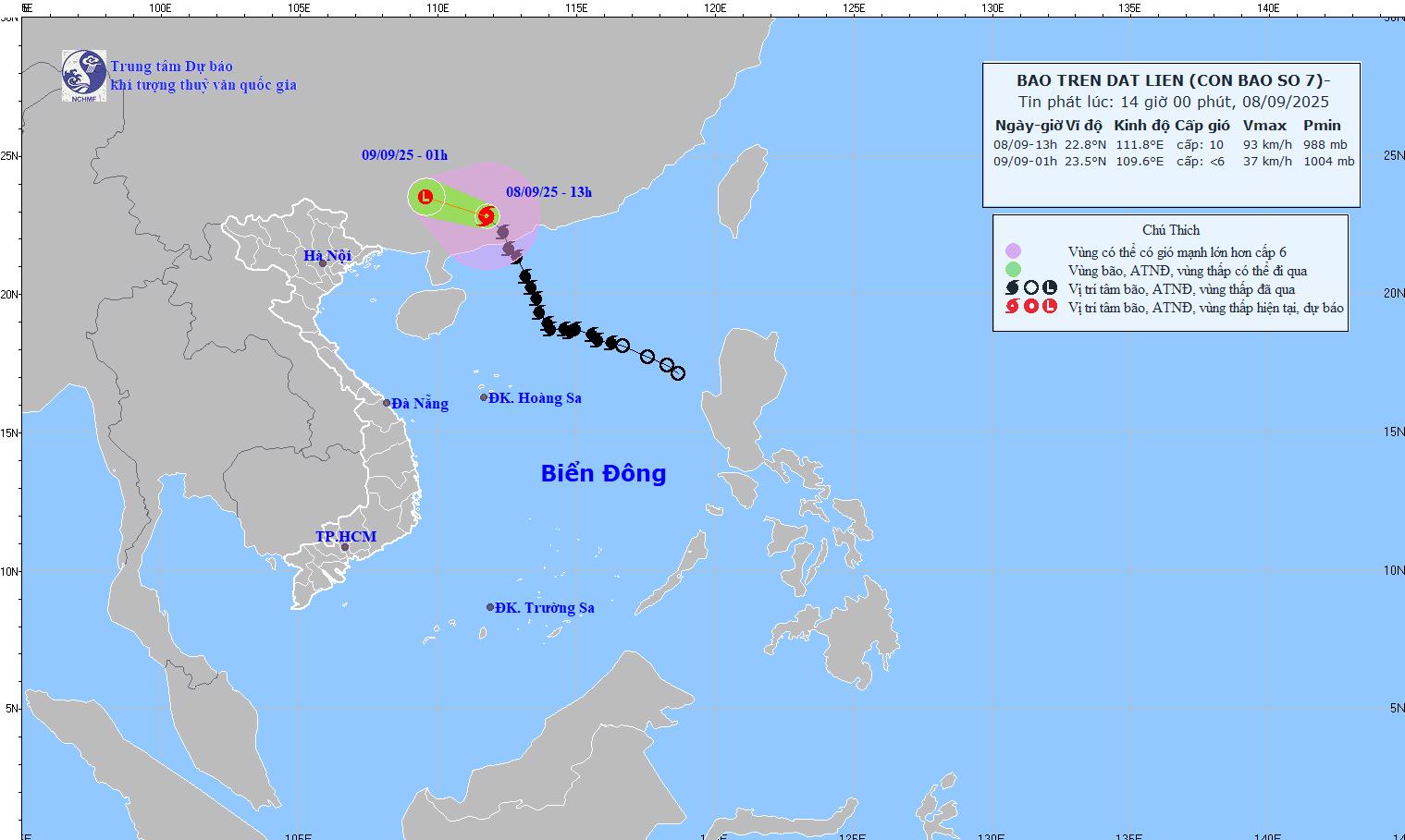 Bão số 7 suy yếu dần khi đi vào đất liền Trung Quốc 