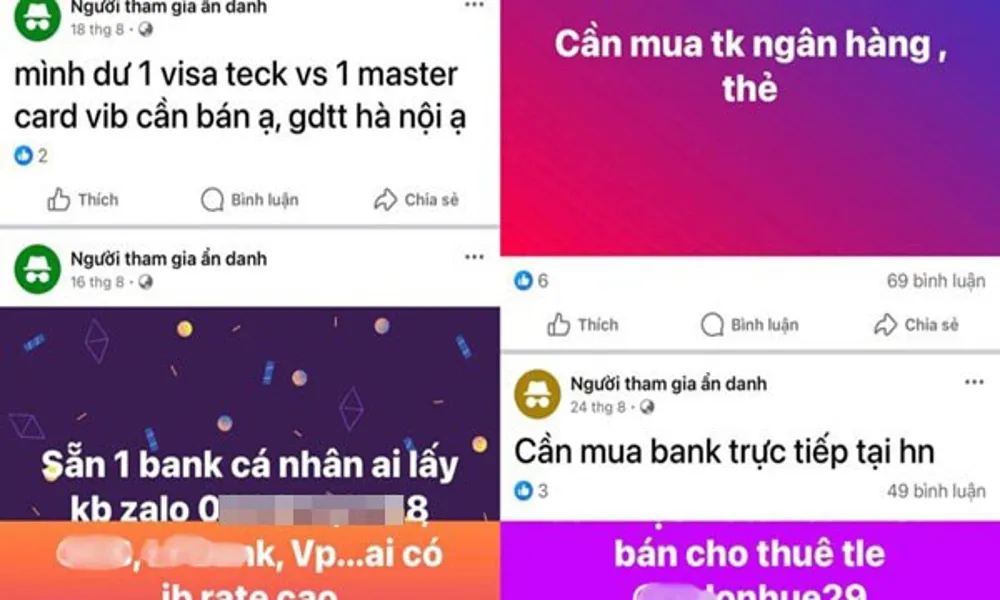 Chợ đen mua bán tài khoản ngân hàng, giá tới hàng chục triệu đồng