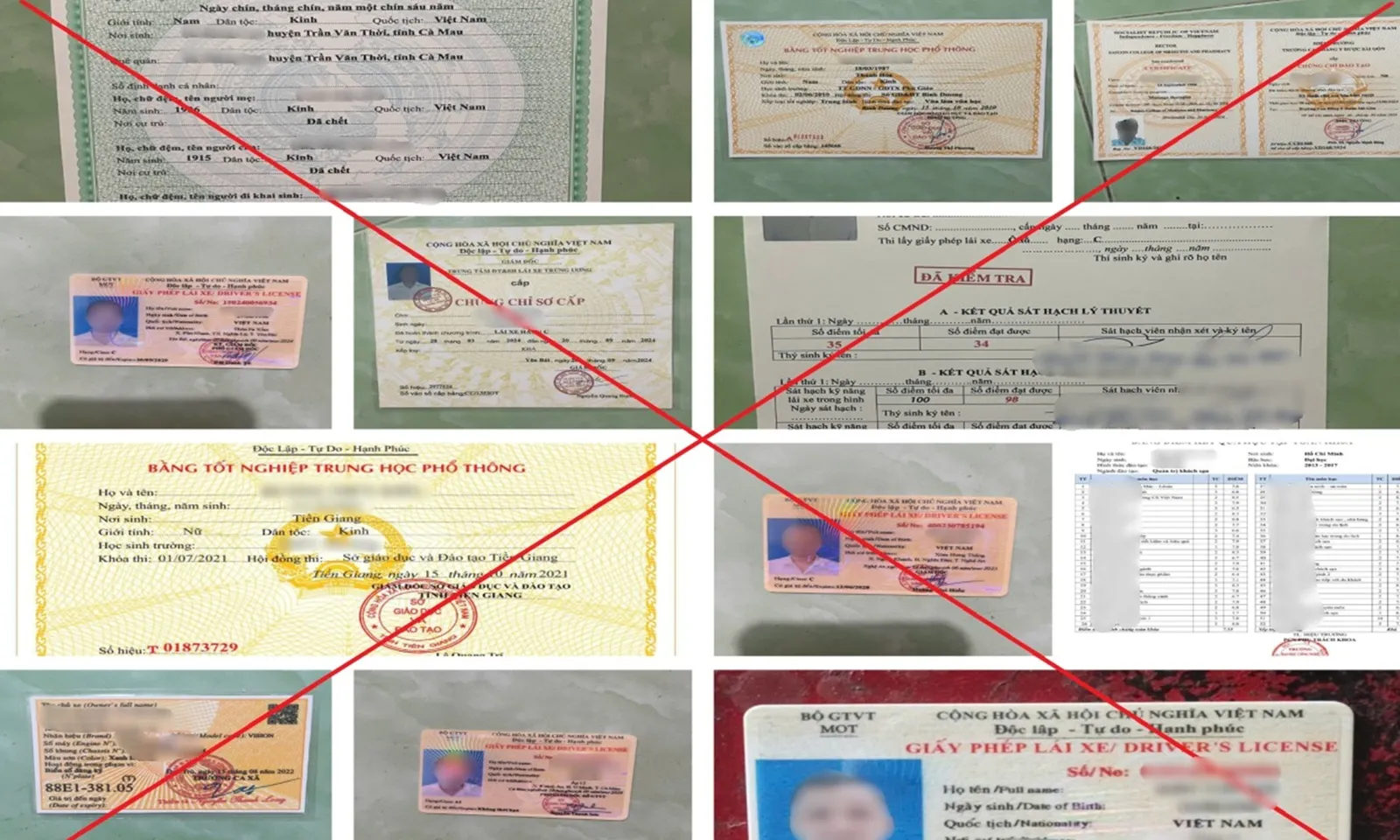 Bắt giữ 5 đối tượng liên quan đến đường dây sản xuất, mua bán hàng trăm loại giấy tờ giả